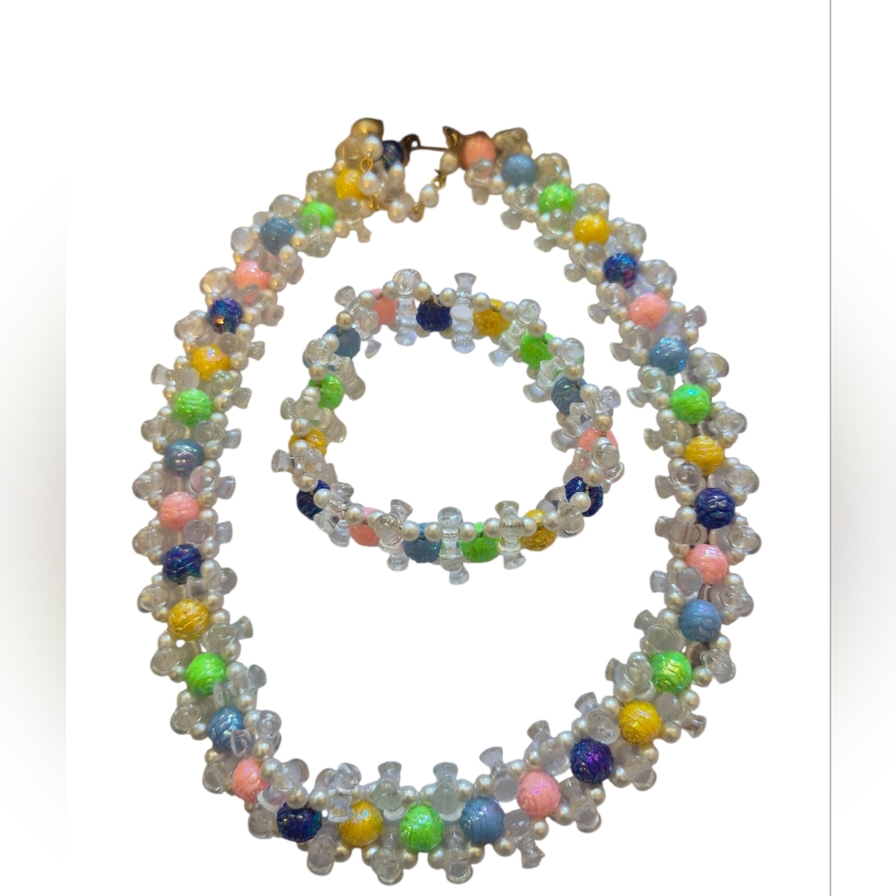 Colorful Beaded Necklace and Bracelet Set